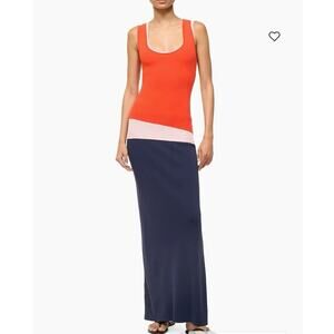 NWOT STAUD Hermosa Colorblocked Maxi-Dress in Cayenne Navy Carnation SZ XS